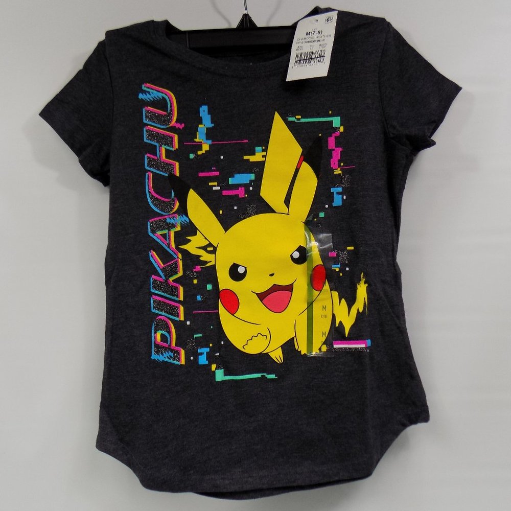 Pokemon Pikachu Girls T-Shirt Charcoal Gray / Heathered Size M (7/8) NWT